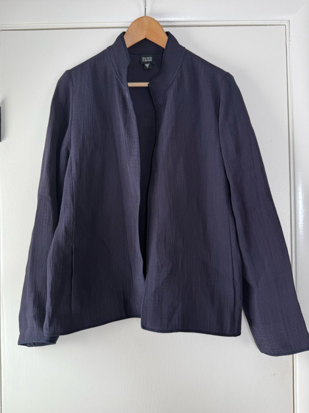 Eileen Fisher Crinkle Crepe Silk Blend Open Blazer Soft Jacket Minimalist Chic